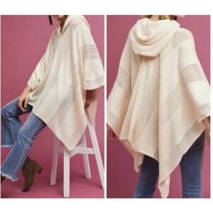 Sleeping‎ On Snow Hooded Poncho One Size Anthropologie Boho Knit Artsy Soft Cozy